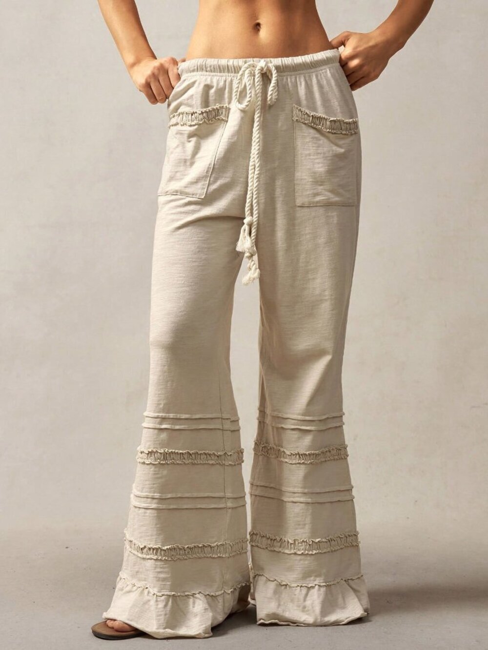 Apricot Casual Women's Bohemian Style High Waist Flare Leg Knit Trousers